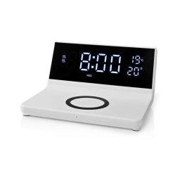 Nedis WCACQ20WT - Ceas cu alarmă, ecran LCD și încărcător wireless 15W/5V alb