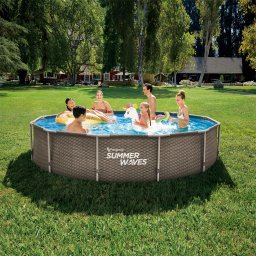 Set piscina rotunda Activ Frame Dark Double Rattan 4,88 m x 1,22 m cu cadru metalic Summer Waves