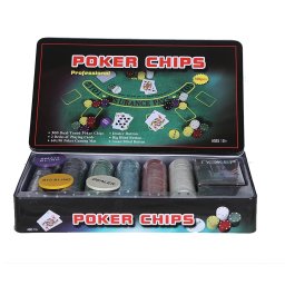 Poker Texas Holden negru 300 jetoane, 2 carti, covoras, 3 butoane, cutie