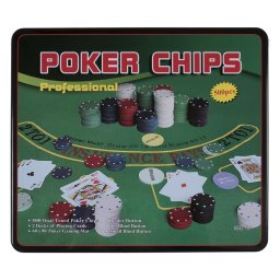Poker Texas Holden negru 500 jetoane, 2 carti, covoras, 3 butoane, cutie
