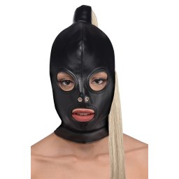 Strict Blonde Ponytail Bondage Hood Black