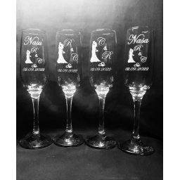 Set 4 pahare nunta, personalizate prin gravura, Miri & Nasi, din Sticla - KLTM210029