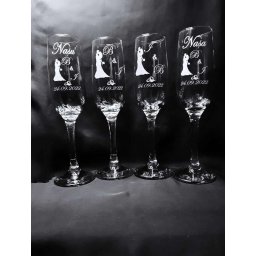 Set 4 pahare nunta, personalizate prin gravura, Miri & Nasi, din Sticla - KLTM210024