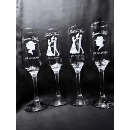 Set 4 pahare personalizate prin gravura, Miri & Socri, din Sticla - KLTM210020