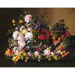 Set goblen cu diamante, cu sasiu, Flori si fructe - Severin Roesen, 40x50 cm