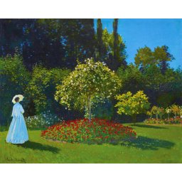 Set pictura pe numere, cu sasiu, Femeie in alb in gradina - Monet, 40x50 cm