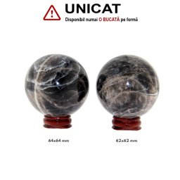 Sfera Piatra Lunii Gri Minerala Naturala - 62-64 x 62-64 mm - 1 Buc