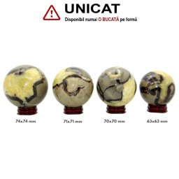 Sfera din Septaria - Piatra Dragonului Druzy Minerala Naturala - 63-74 x 63-74 mm - 1 Buc