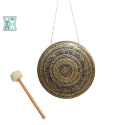 Gong Templu Tibetan din Bronz - 7 Metale - cu Bat - 29x29x3 cm