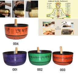 Bol Muzical Tibetan din Aluminiu Gravat cu Bat - 22-25 x 22-25 x 11-13 cm - 1 Buc