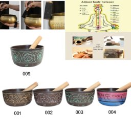 Bol Muzical Tibetan din Aluminiu Gravat cu Bat - 12x12x6 cm - 1 Buc