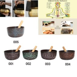 Bol Muzical Tibetan din Aluminiu Gravat cu Bat - 18x18x9 cm - 1 Buc