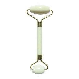 Accesoriu pentru masaj facial si terapeutic Piatra de JAD (alb) cu 2 capete si husa in