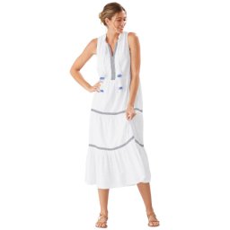 Tommy Bahama Cotton Clip Embellished Split-Neck Dress Cover-Up White