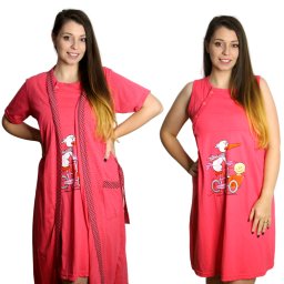 Compleu maternitate, Camasa alaptat + Halat gravide, Caroline, Red, maneca scurta