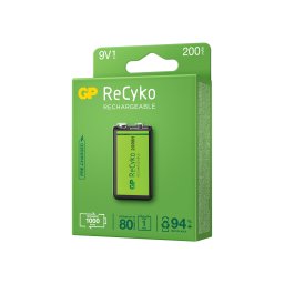 Baterii reincarcabile GP ReCyko 9V 200mAh, ambalaj reciclabil 1pcs