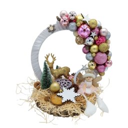 Ornament Handmade pe felie de lemn, Craciun Fericit - FEIS210013