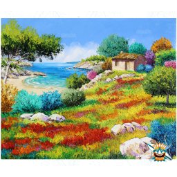 Set goblen cu diamante rotunde Oraloa, fara sasiu, Apus pe plaja, 81x66 cm
