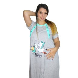 Camasa de alaptare, Baby Birds, grey-green, maneca scurta