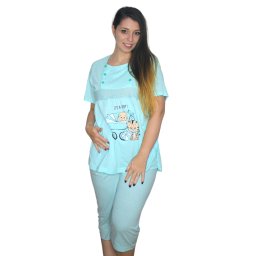 Pijamale pentru alaptare, It s a baby, turquoise, maneca scurta