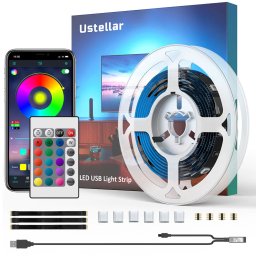 Banda LED TV RGB Ustellar, Smart, USB, Telecomanda, 2m, LED 5050, 60 Leduri