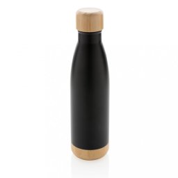 Sticla de apa sport, Everestus, 18SEP3090, 700 ml, 7x7x27x Ø7 cm, Otel, Bambus, Negru, saculet inclus