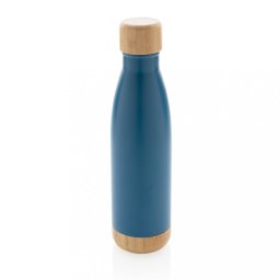 Sticla de apa sport, Everestus, 18SEP3091, 700 ml, 7x7x27x Ø7 cm, Otel, Bambus, Albastru, saculet inclus