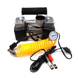 Set compresor auto metalic, cu doi cilindri, si manometru, 12V (bricheta) - Camion, SUV 4x4, 85l/min, 68193