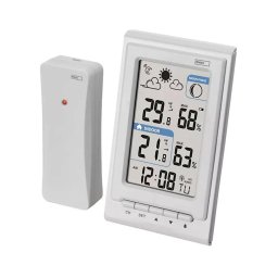 Stație meteo fără fir cu ceas deșteptător 2xAAA albă
