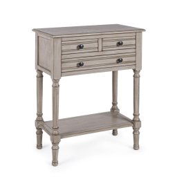 Consola tip Comoda cu 3 Sertare si 1 Polita din Lemn Masiv si MDF Gri Patinat Margaret Bizzotto, Dimensiuni 60x33x78 cm