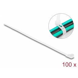 Set 100 buc bride 200 x 4.8 mm reutilizabile Alb, Delock 18642