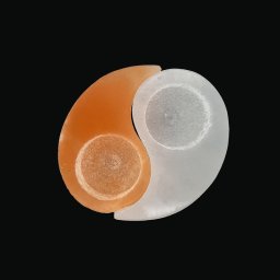 Suport Lumanari Yin Yang din Selenit Alb si Portocaliu - 100-110 x 94-96 x 34-40 mm - Echilibru Vibrational in Forma Sacra - 1 Buc