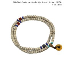Mala Elastic Samburi de Lotus Rondel si Accesorii Acrilice - 108 Bile - 6 x 8 x 8 mm