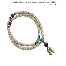 Mala Elastic Samburi de Lotus Rondel si Accesorii Acrilice - 108 Bile - 5 x 8 x 8 mm