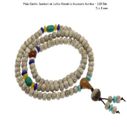 Mala Elastic Samburi de Lotus Rondel si Accesorii Acrilice - 108 Bile - 6 x 8 mm