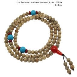 Mala Samburi de Lotus Rotund si Accesorii Acrilice - 108 Bile - 8 x 8 mm