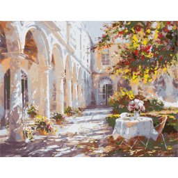 Set pictura pe numere, cu sasiu, Curte spaniola - Ira Volkova, 40x50 cm