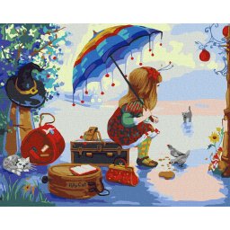 Set pictura pe numere, cu sasiu, Pregatire de calatorie - Katya Dudnik , 40x50 cm