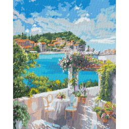 Set pictura pe numele, cu sasiu, Mic dejun pe malul marii - Ira Volkova, 40x50 cm
