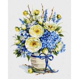 Set pictura pe numele, cu sasiu, Buchet azuriu, 40x50 cm