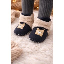 Cizmulite plusate negre cu crem pentru bebelusi - Teddy