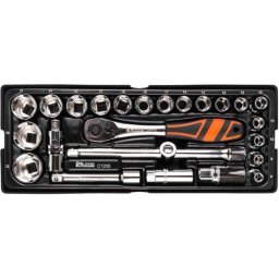 Set capete tubulare scurte cu cheie, sertar TIP A (385x150 mm) pentru dulap mobil, 1/2", 8-32 mm, 25 elemente, RICHMANN EXCLUSIVE