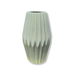 Vaza din ceramica, verde deschis, cu dungi in relief H26cm