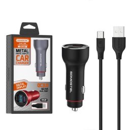 Incarcator auto SMS-A89 Metal, Quick Charger 3.0, 2 x USB, 5 A, 30 W, Cablu Micro USB, Negru