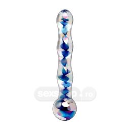 Icicles Spirla Albastra Dildo cu Valuri din Sticla Nr 8