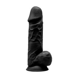 SilexD Dildo Realist din Silicon cu Densitate Dubla cu Ventuza si Testicule 21 cm Negru