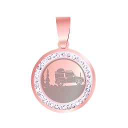 Martisor Pandantiv Inox Banut Pietre Rose Gold Masina Calatorie