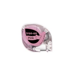 Etichete textile AIMO Iron-On compatibile DYMO LetraTag, 12 mm, negru pe roz, pentru personalizarea hainelor, Q5-FAP31