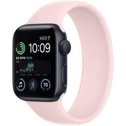 Ceas Smartwatch Apple Watch SE 2 (2022), GPS + Cellular, 44mm Midnight Aluminum Case, Chalk Pink Solo Loop