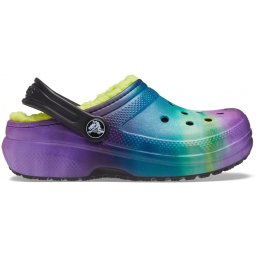 Saboți Crocs Kids' Classic Lined Out of this World Clog Negru - Black/Lime Punch